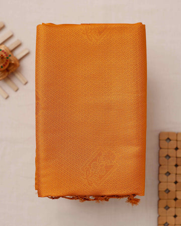 Ethnic Solid Design Soft Silk Saree - Mustard