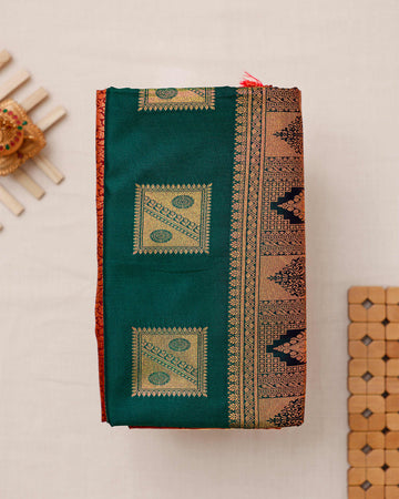 Ethnic Thread Design Soft Silk Saree - Green