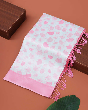 Elegant Floral Motif Litchi Silk Saree - Silver