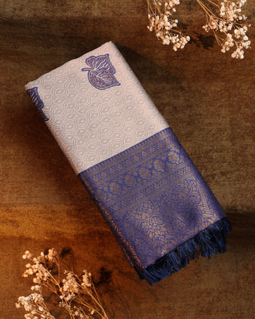 Zari Woven Litchi Silk Saree - Cream