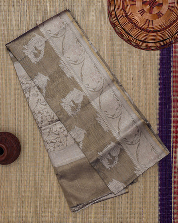 Ethnic Printed Tissue Saree - Brown