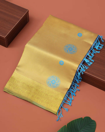 Elegant Floral Motif Litchi Silk Saree - Yellow