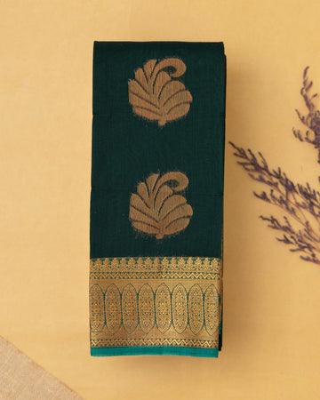 Dark Green Color Silk Cotton Saree