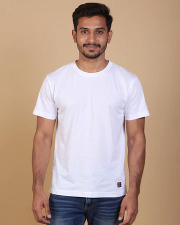 Nativebull Men's Solid Round Neck Half Sleeve Cotton T-Shirt - White