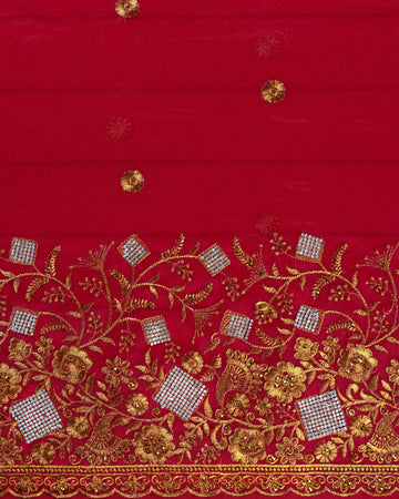 Red Embroidered Unstitched Blouse Material
