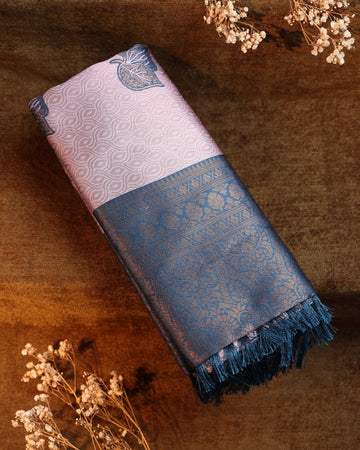 Zari Woven Litchi Silk Saree - Peach
