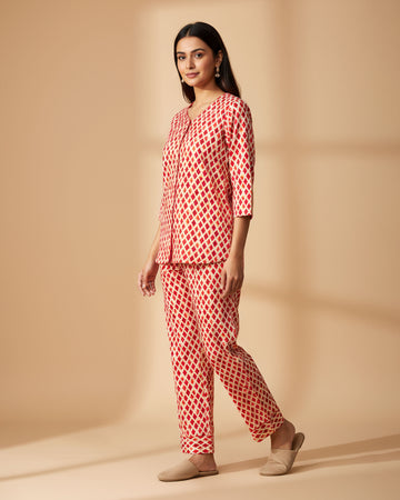 Women's Geometric Print Long Sleeve Night Wear -Multi