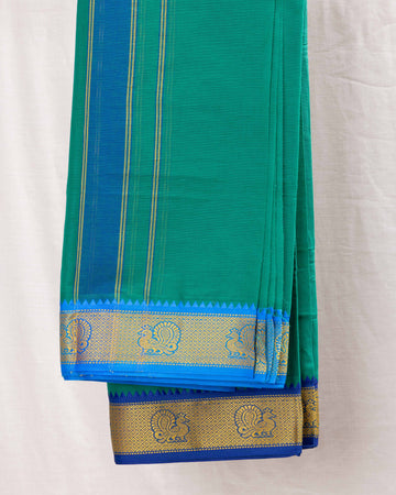 Green Cotton Dhoti With Multi Border