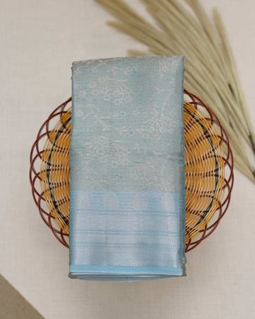 Light Green Floral Printed Tissue Saree