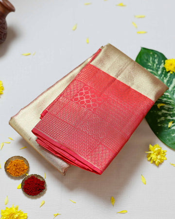 Exquisite Handwoven Pure Kanchipuram Silk Saree with Rich Zari Work - Gold