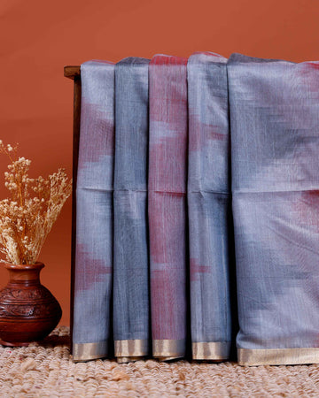 Elegant Semi Silk Saree with Abstract Weave & Zari Border - Grey