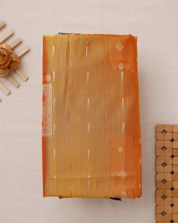 Ethnic Striped Design Soft Silk Saree - Orange