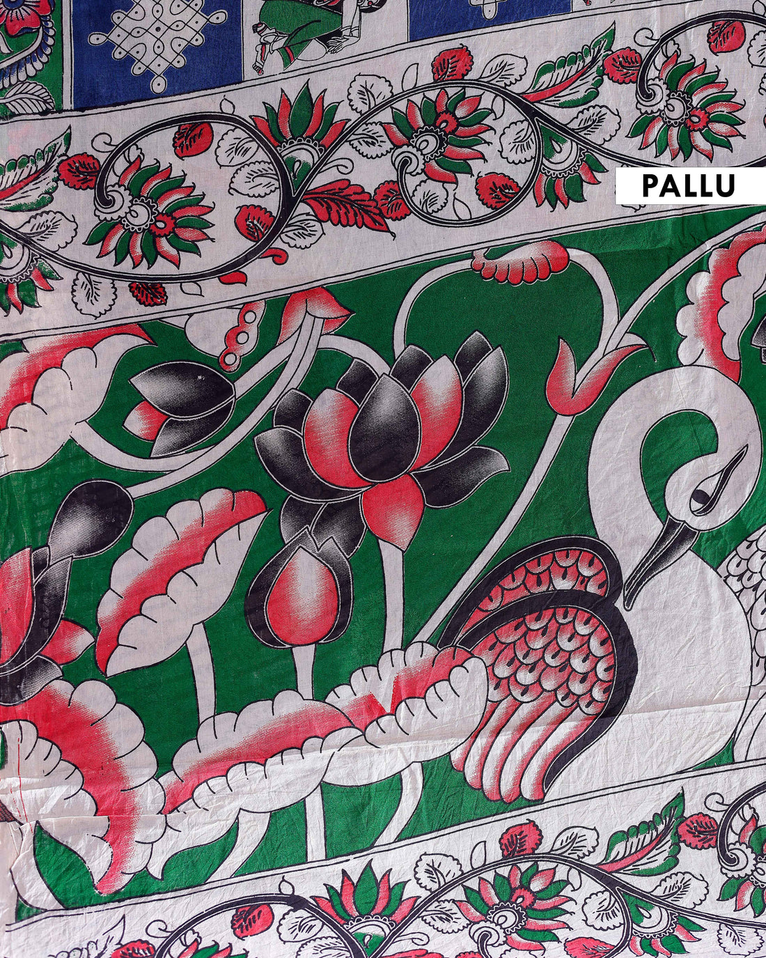 Traditional Handloom Kalamkari Cotton Saree with Intricate Floral and Avian Motifs - Multi