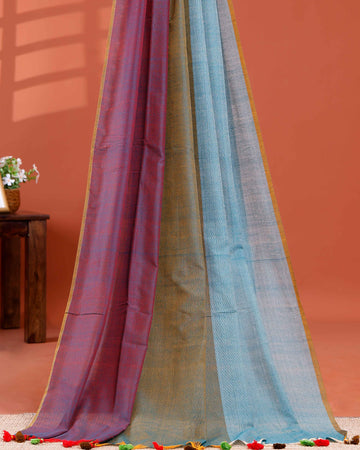Handwoven Mul Mul Cotton Saree with Bold Striped Pattern and Tassel Detailing - Multi