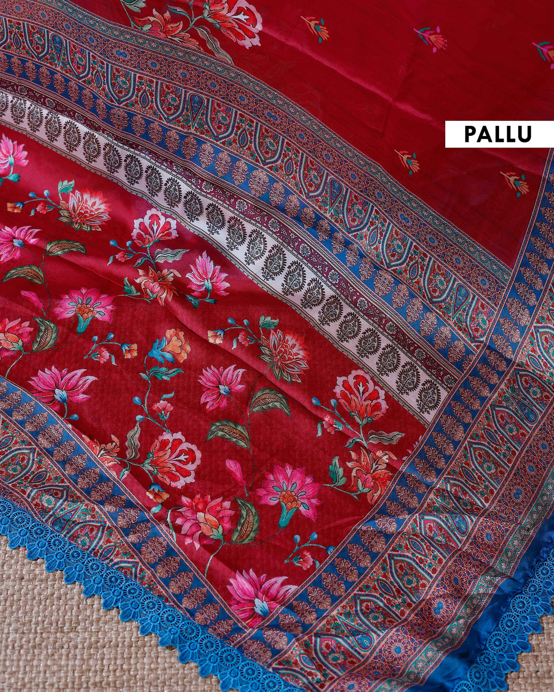 Elegant Georgette Saree with Intricate Floral Embroidery and Traditional Patterned Border - Red