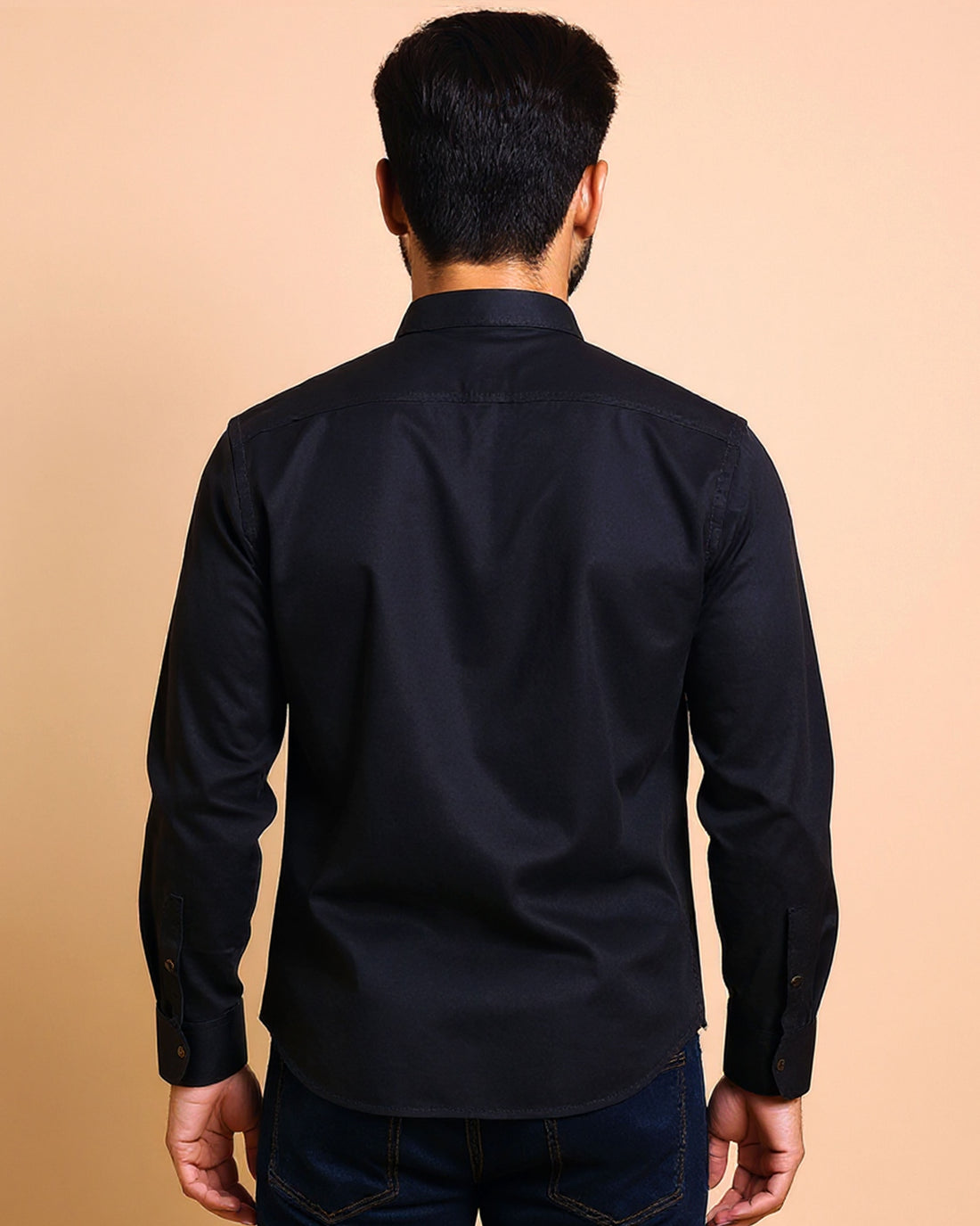 Native Bull Men's Solid Mandarin Collar Casual Shirt and Full Sleeves - Black