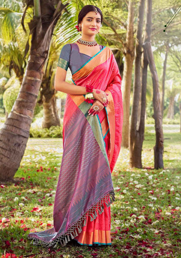 Ethnic Thread Design Soft Silk Saree - Red