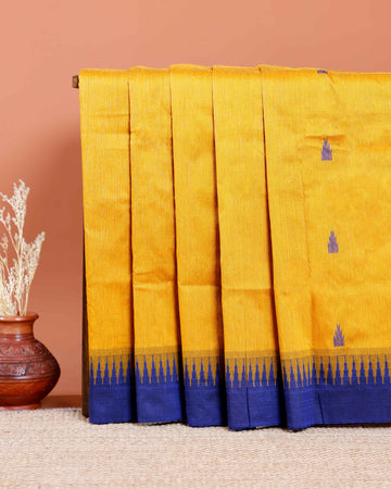 Handloom Kalyani Cotton Handloom Saree with Traditional Temple Border and Intricate Body Motifs - Yellow