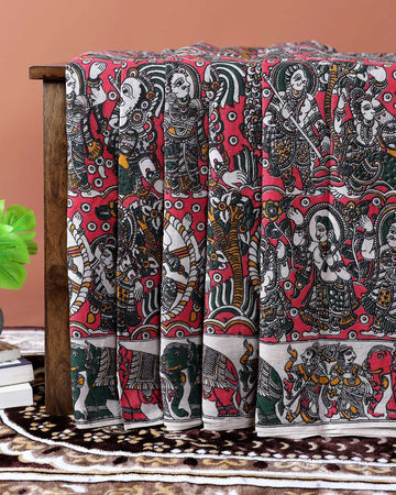 Traditional Kalamkari Cotton Saree with Traditional Motifs - Pink