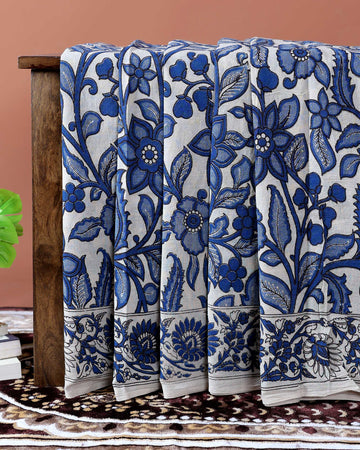 Traditional Handcrafted Kalamkari Cotton Saree with Traditional Floral Motifs - Off White
