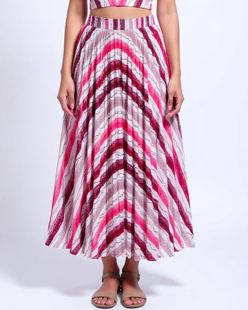 Chevron Print Pleated Midi Skirt - Multi