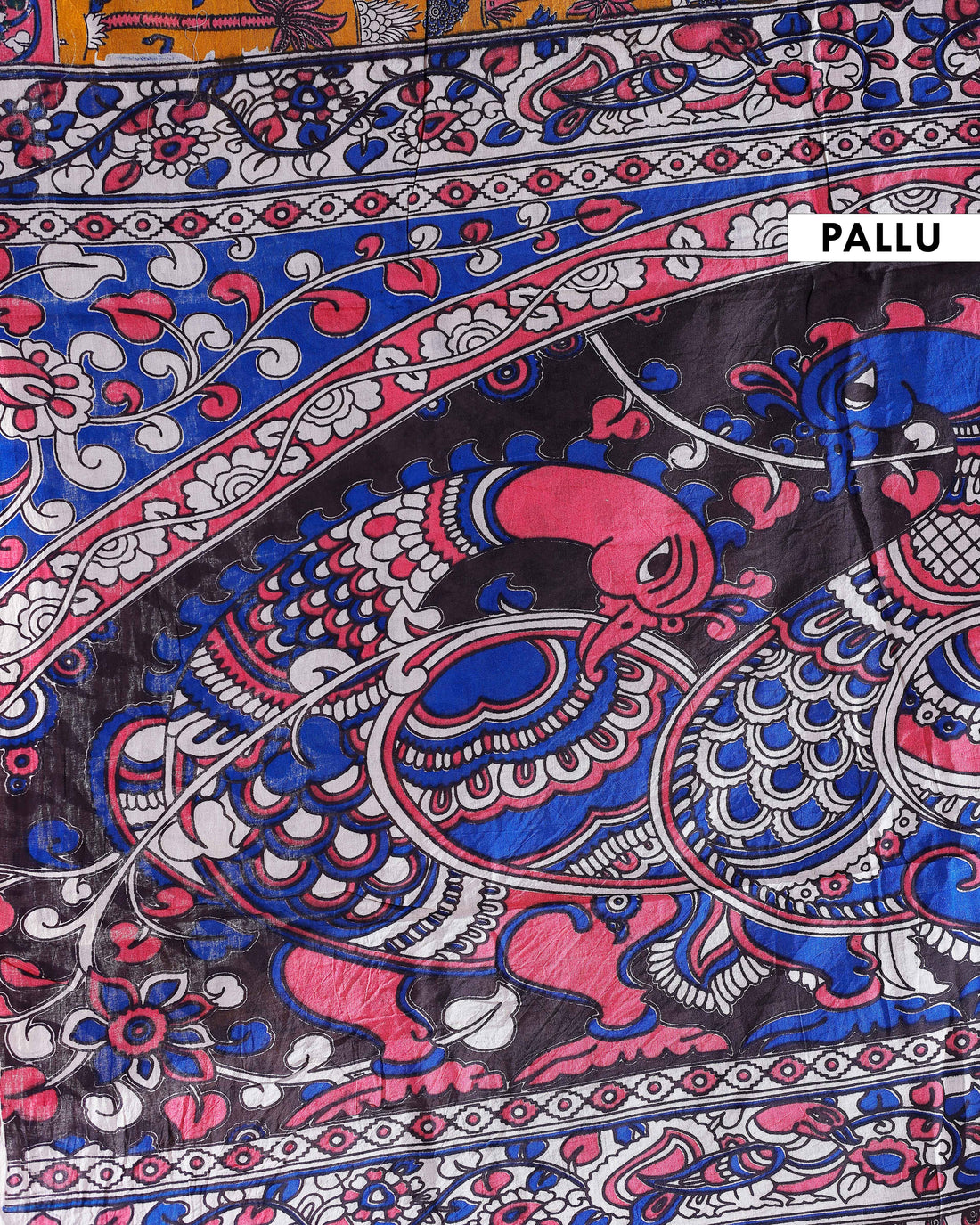 Traditional Handloom Kalamkari Cotton Saree with Intricate Floral and Avian Motifs - Orange