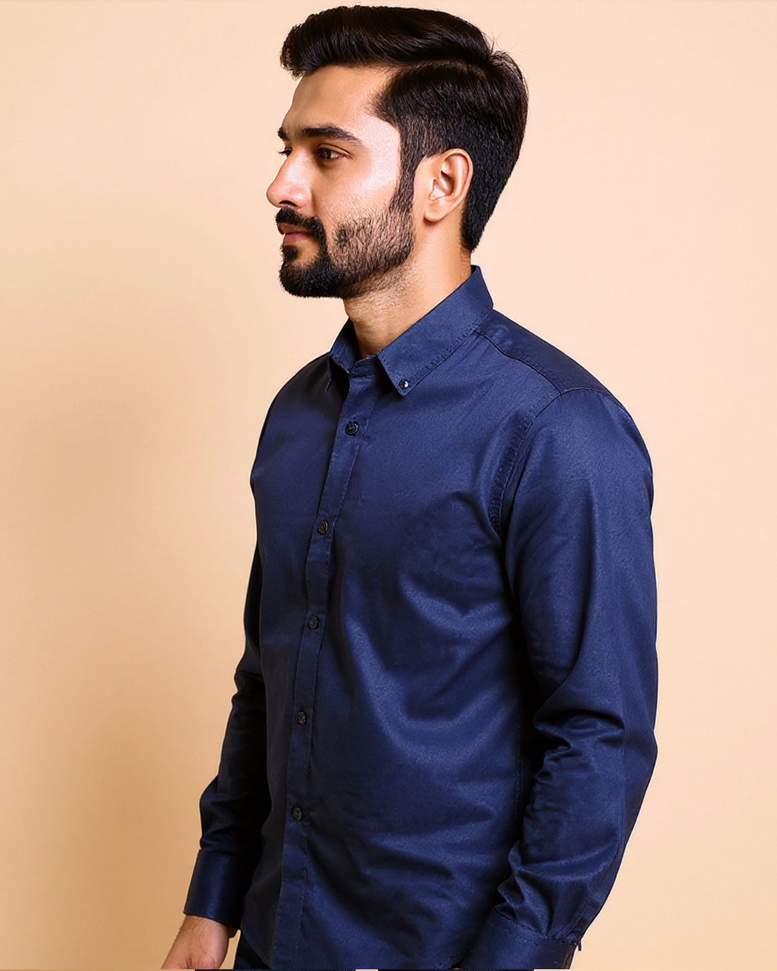 Men's Nativebull Solid Slim Fit Casual Shirt with Spread Collar and Full Sleeves -  Navy Blue