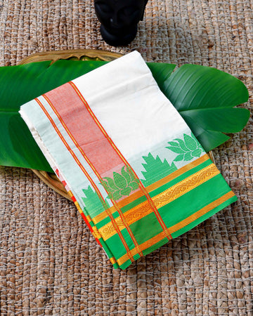 Men’s Cotton Dhoti with Multi Colour Border - White