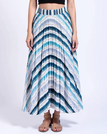 Chevron Print Pleated Midi Skirt - Multi
