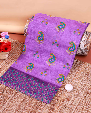 All-Over Floral Printed Voile Saree with Intricate Contrast Border – Violet