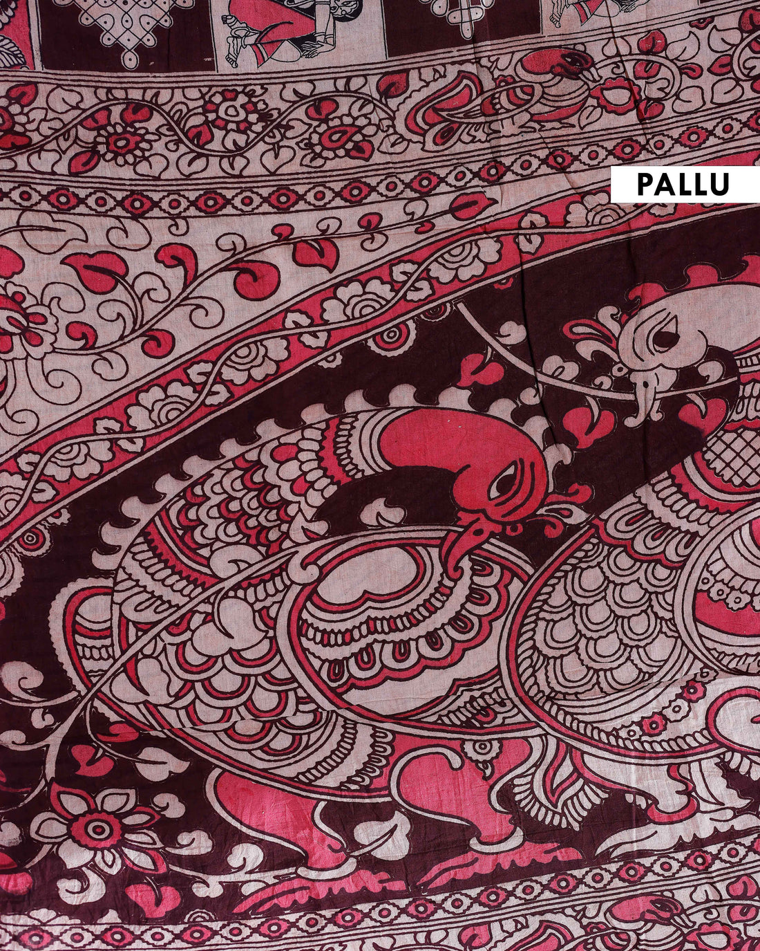Traditional Handloom Kalamkari Cotton Saree with Intricate Floral and Avian Motifs - Multi