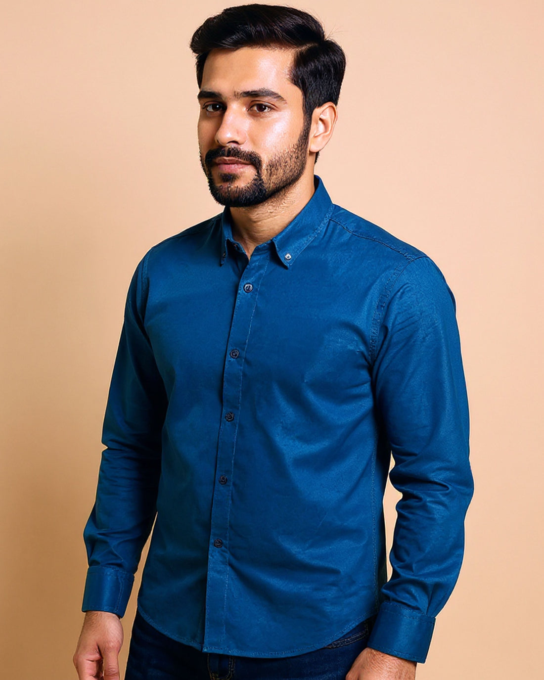 Men's Nativebull Brand Solid Casual Full Sleeve Shirt - Blue