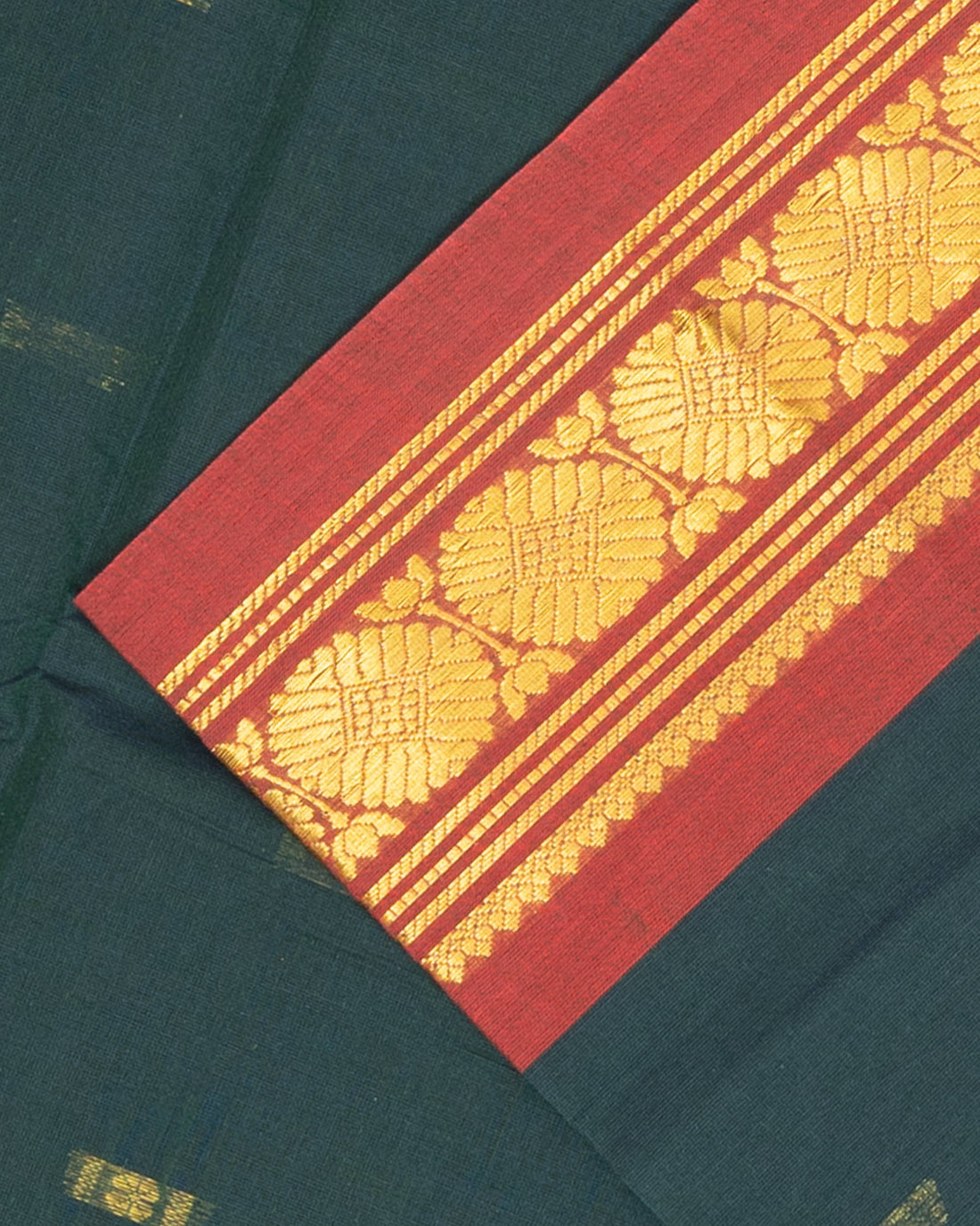Venkatagiri Cotton Saree with Zari Butta and Contrast Zari Border - Green