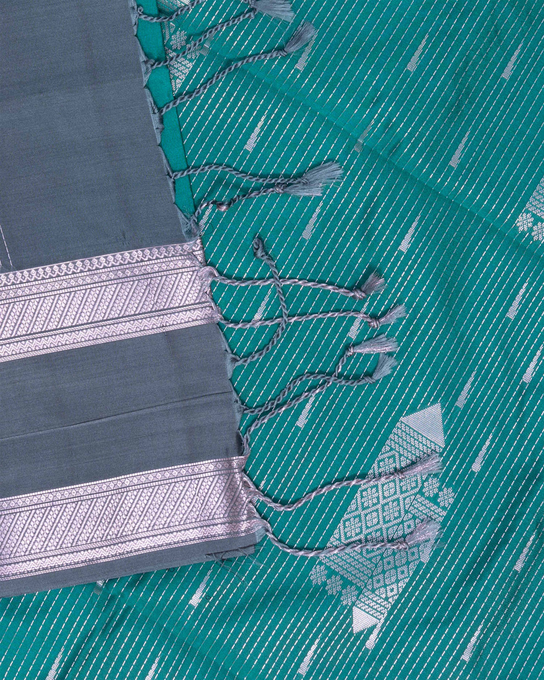 Ethnic Striped Design Semi Silk Saree - Green