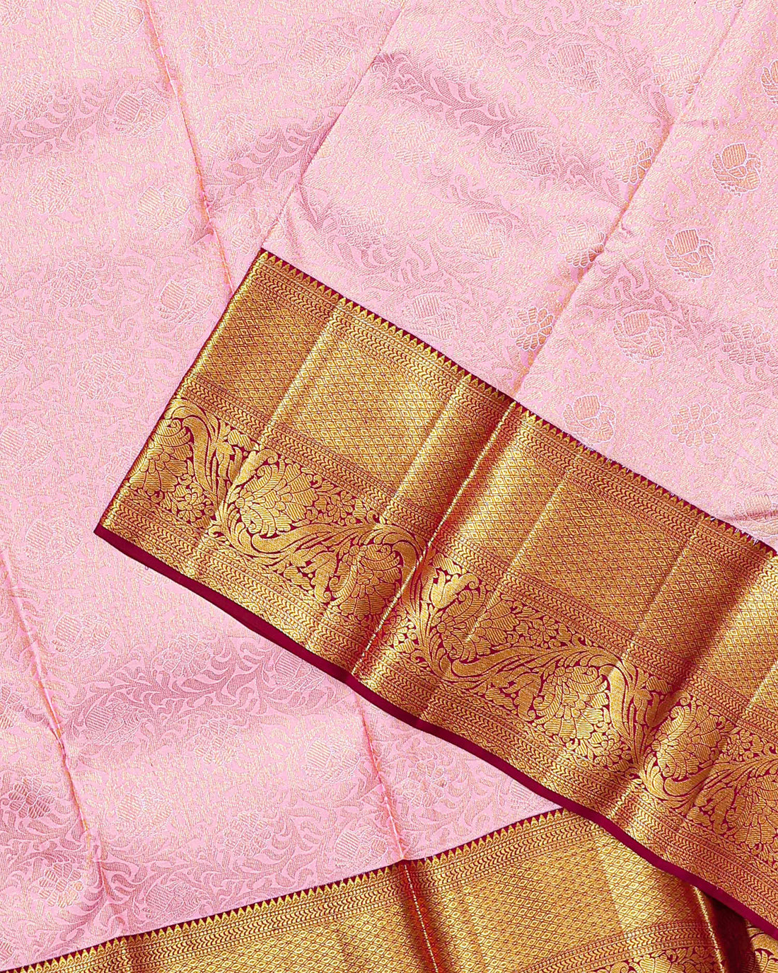 Kanchipuram Pure Silk Saree with Intricate Zari Border and Traditional Motifs - Pink