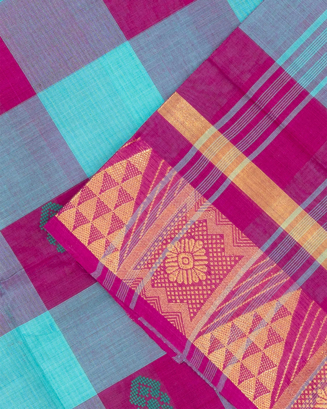 Checked Venkatagiri Cotton Saree with Traditional Zari Border - Multi