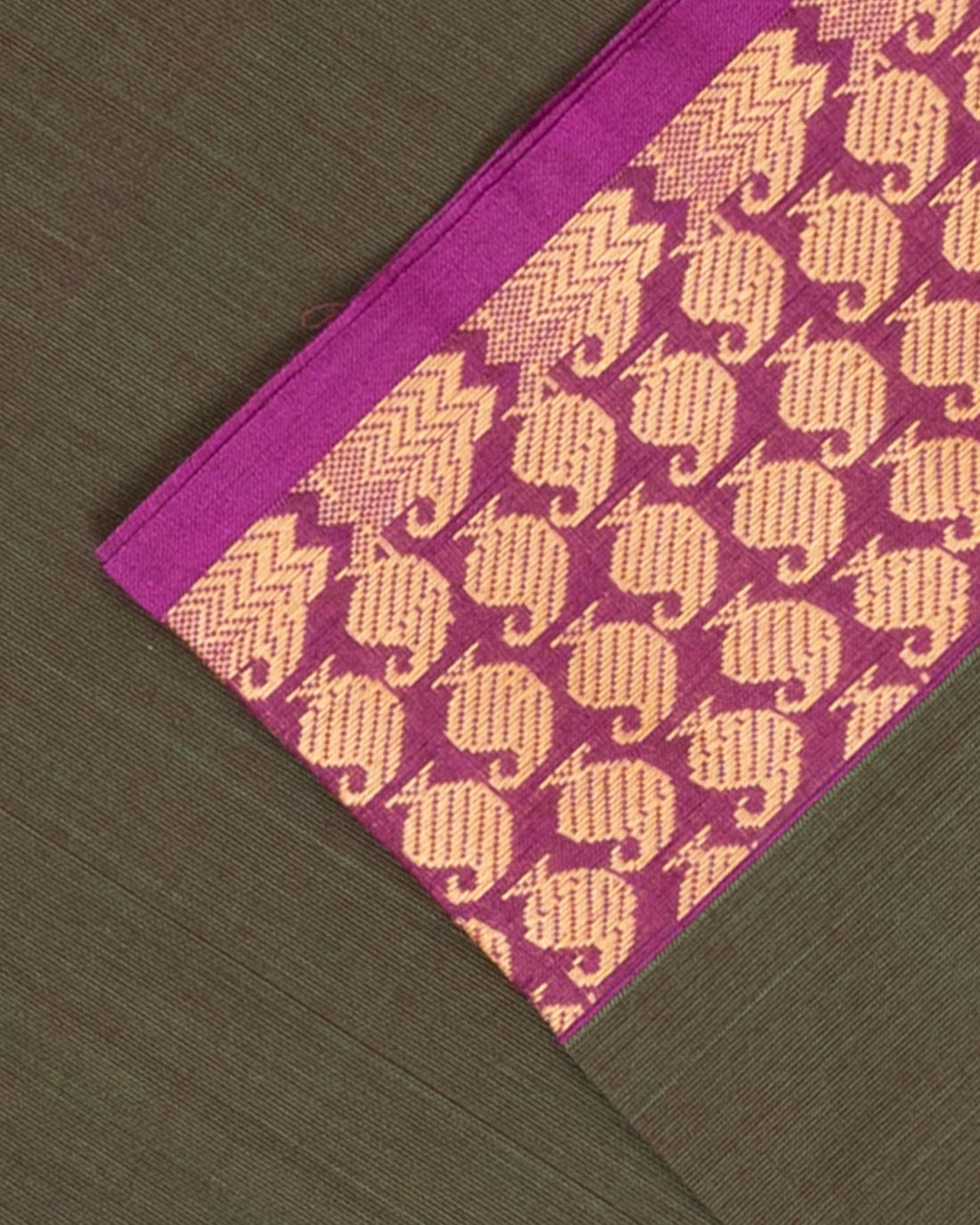 Venkatagiri Cotton Saree with Zari Butta and Contrast Border - Green