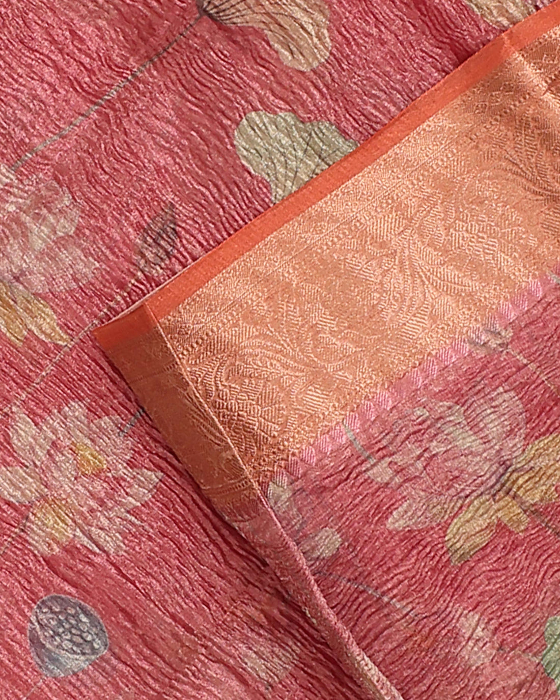 Ethnic Floral Printed Tissue Saree - Pink