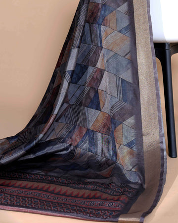 Multi Colour Art Silk Saree with Geometric Weave Pattern