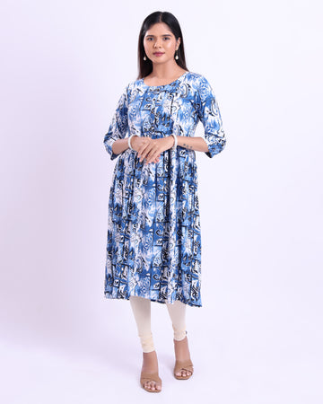 Designer blue colour printed women's kurti