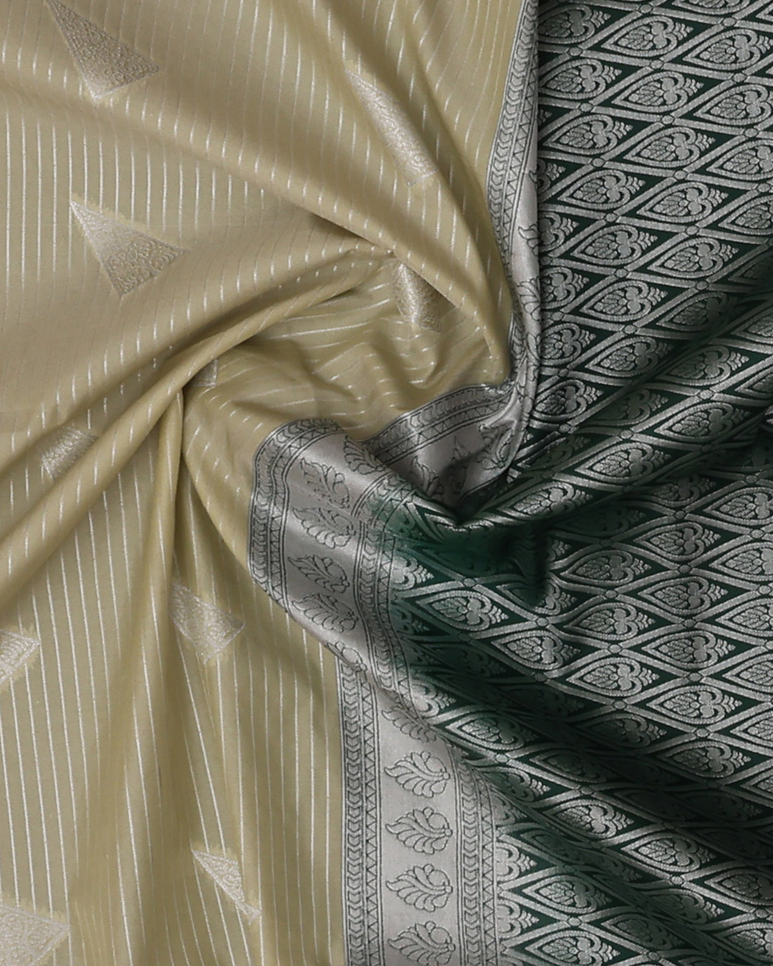 Ethnic Striped Design Soft Silk Saree - Green