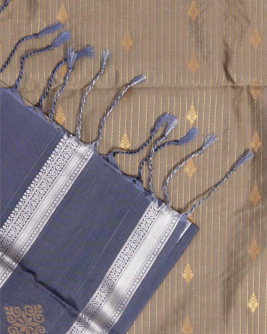 Ethnic Striped Design Semi Silk Saree - Brown