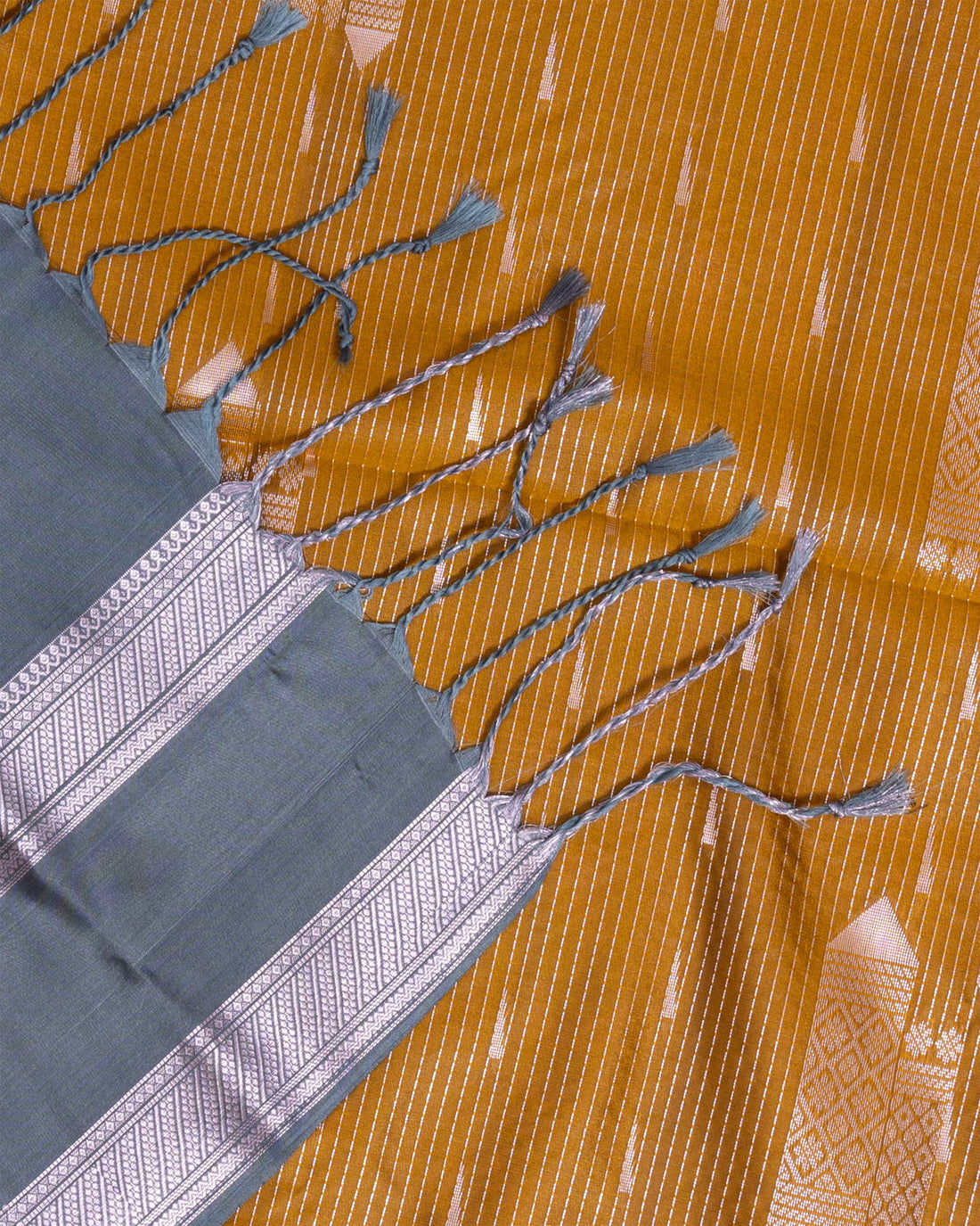 Ethnic Striped Design Semi Silk Saree - Green