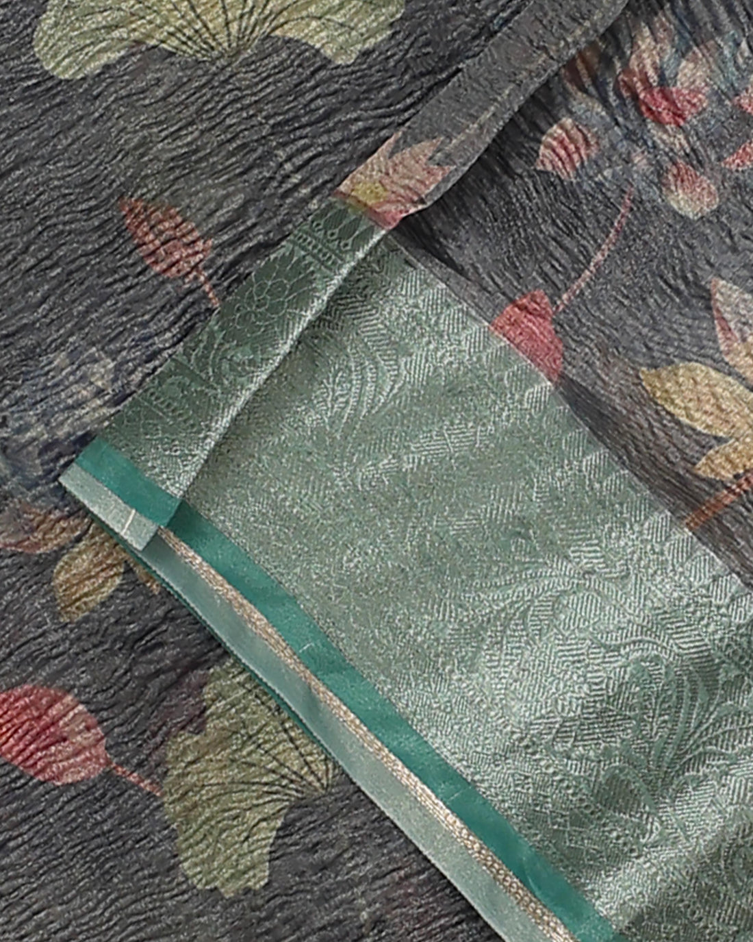 Ethnic Floral Printed Tissue Saree - Grey