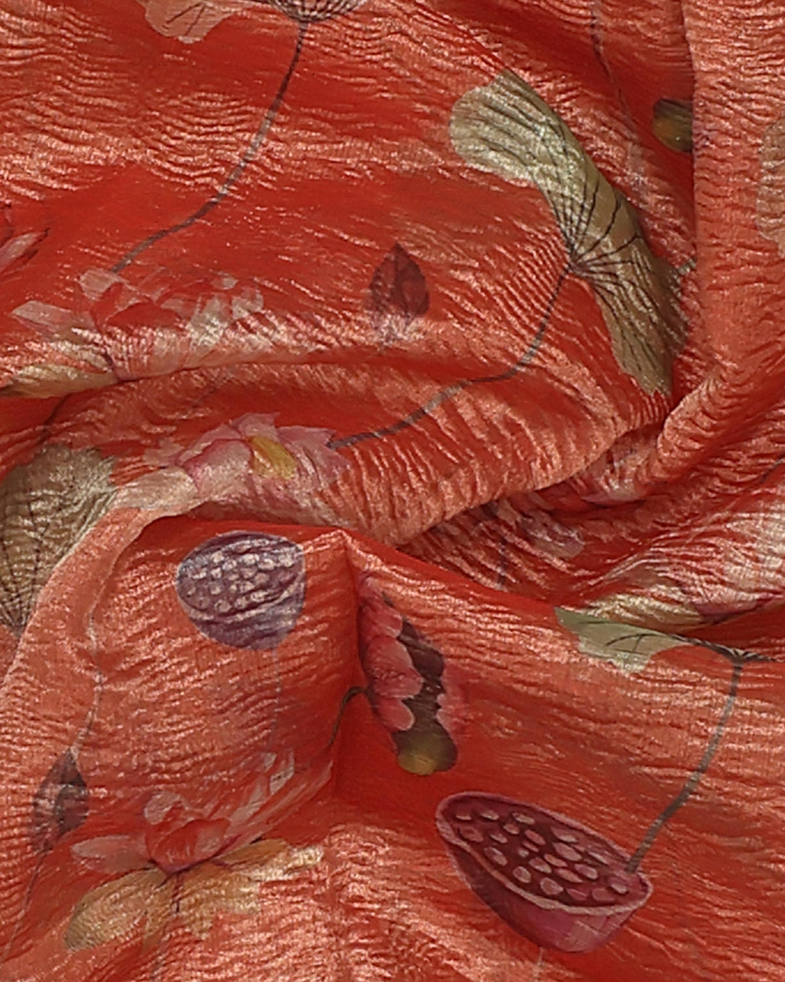 Ethnic Floral Printed Tissue Saree - Orange