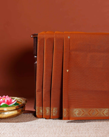 Authentic Handloom Venkatagiri Cotton Saree with Traditional Zari Border and Weave Pattern - Brown