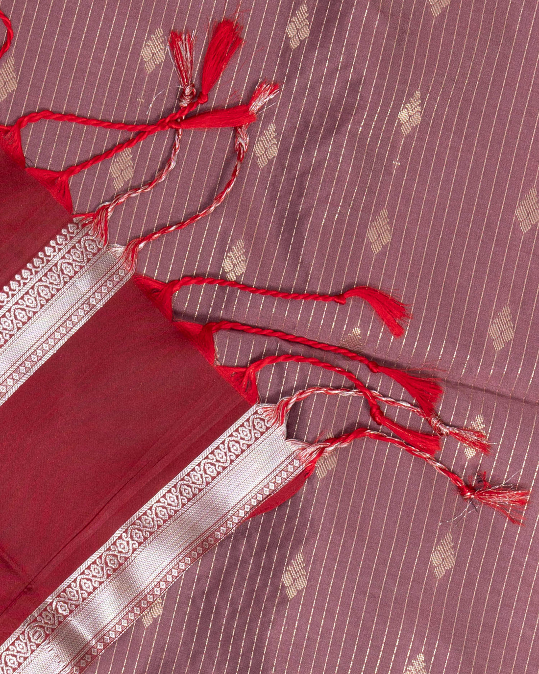 Ethnic Striped Design Semi Silk Saree - Pink