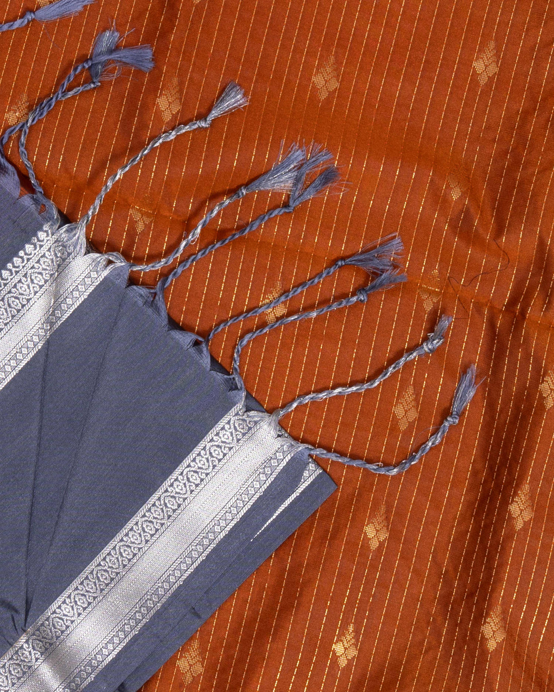 Ethnic Striped Design Semi Silk Saree - Brown