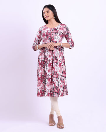 Women's Printed Flared Kurta - Pink