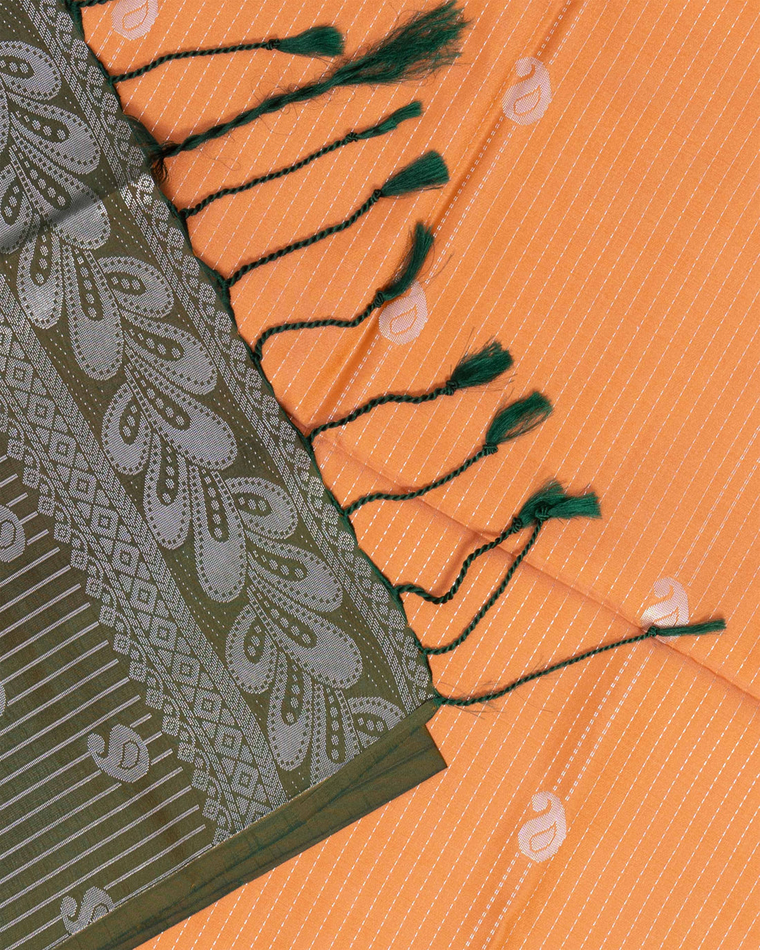 Ethnic Striped Design Semi Silk Saree - Orange